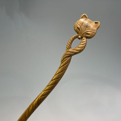Natural Wooden Fox Hair Stick Set - 20cm Hairpin (凤九)