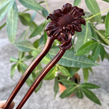 Natural Wooden Hair Stick Set - 17cm U Shape Sunflower Hairpin (向日葵)