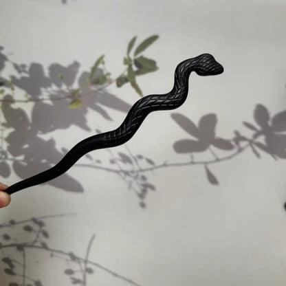 Natural Rosewood Hair Stick - 20cm Snake Design Hairpin Smooth Finish (灵蛇)