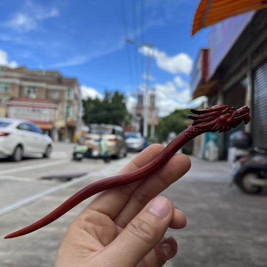 Natural Wooden Hair Stick Set - 20cm Dragon Head Hairpin (龙头)