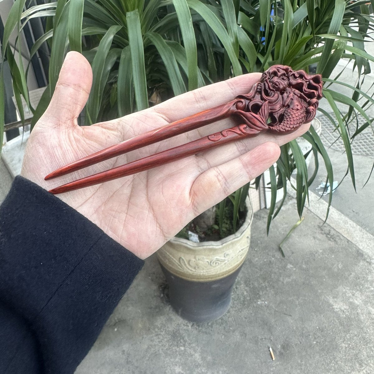 Natural Rosewood Hair Stick Set - 17cm U Shape Double-Sided Hairpin (U形发钗)