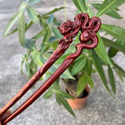Natural Rosewood Hair Stick Set - 17cm U Shape Double-Sided Hairpin (U形发钗)