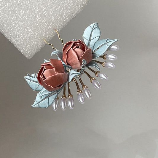 Veined Rose Chanhua Hairpin Materials Flowers DIY Kit - Include Detailed Video Tutorial