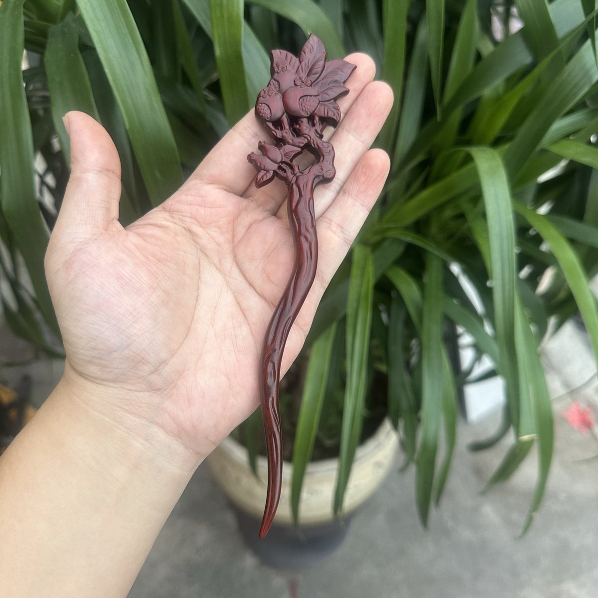 Natural Rosewood Hair Stick Set - 20cm U Shape Pomegranate Design Hairpin (石榴单簪)