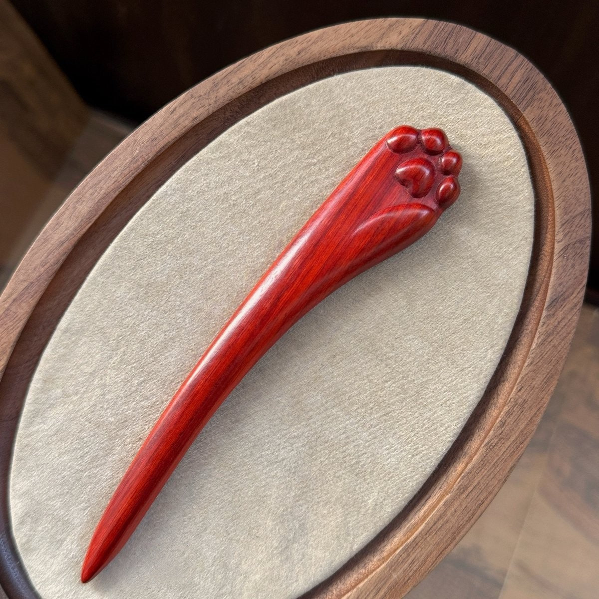 Natural Rosewood Hair Stick - Cat Paw Design #喵王之爪