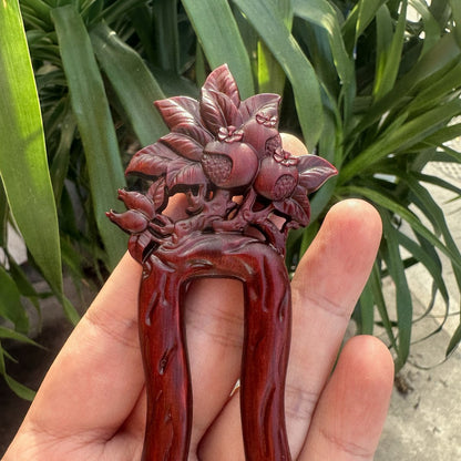 Natural Wooden Hair Stick Set - 17cm U Shape Pomegranate Hairpin (石榴花U簪)