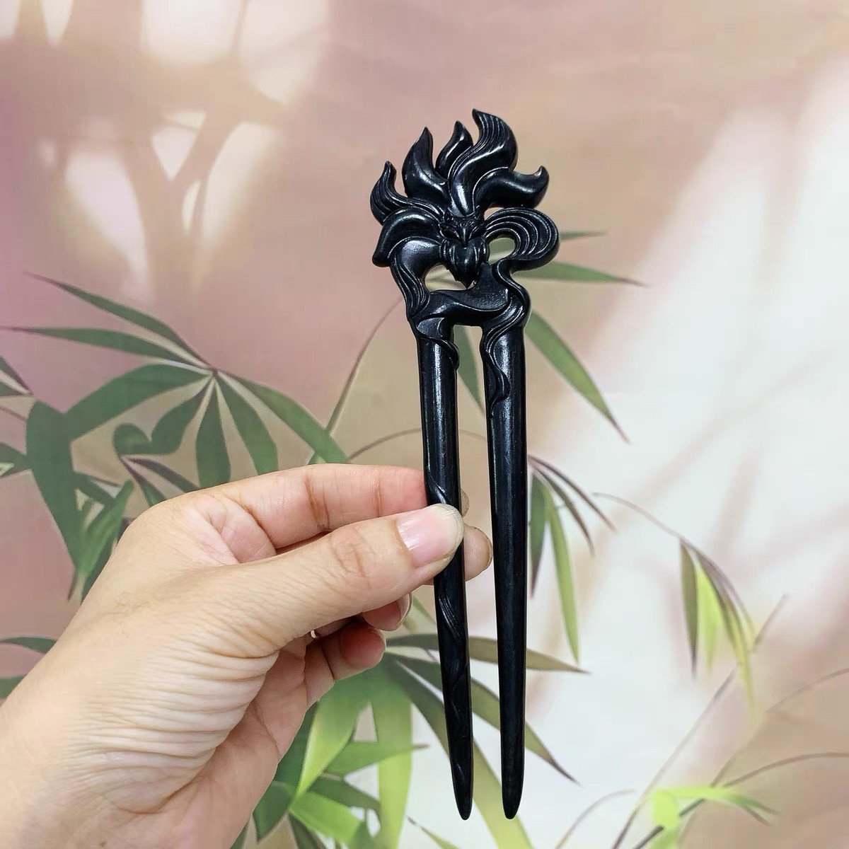 Natural Wooden Hair Stick Set - 17cm U Shape Nine-Tailed Fox Hairpin (九尾狐凤九)