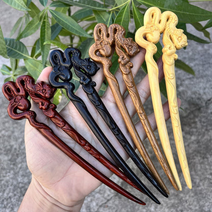 Natural U shape snake hair stick set in rosewood, green sandalwood, boxwood, and African blackwood, 17cm curved smooth uncoated wooden hair pins