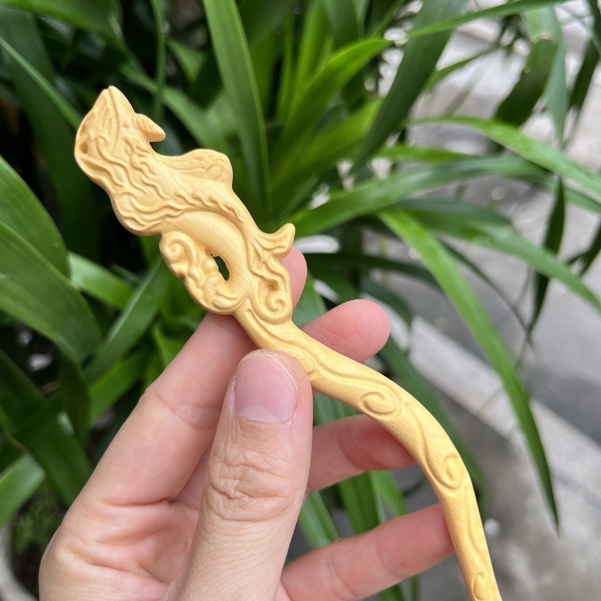 Natural Wooden Hair Stick Set - 20cm Mythical Creature Design (山海鲸)