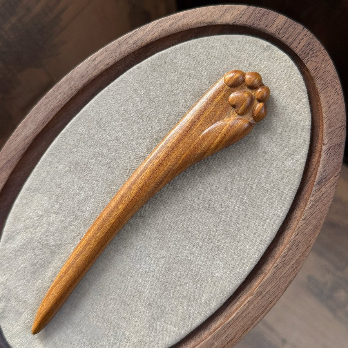 Natural Rosewood Hair Stick - Cat Paw Design #喵王之爪