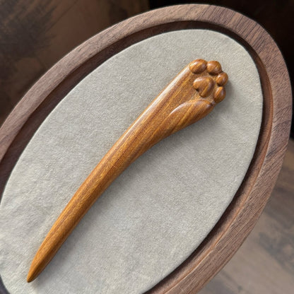 Natural Rosewood Hair Stick - Cat Paw Design #喵王之爪