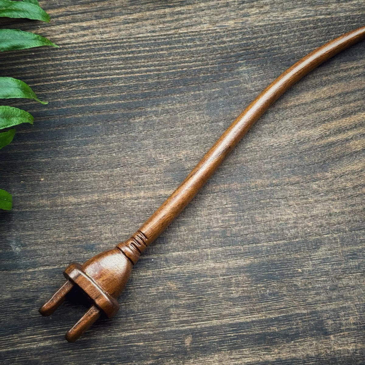 Natural Lacewood Hair Stick - Power Plug Design Hairpin #充电