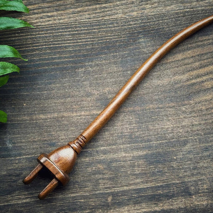 Natural Lacewood Hair Stick - Power Plug Design Hairpin #充电
