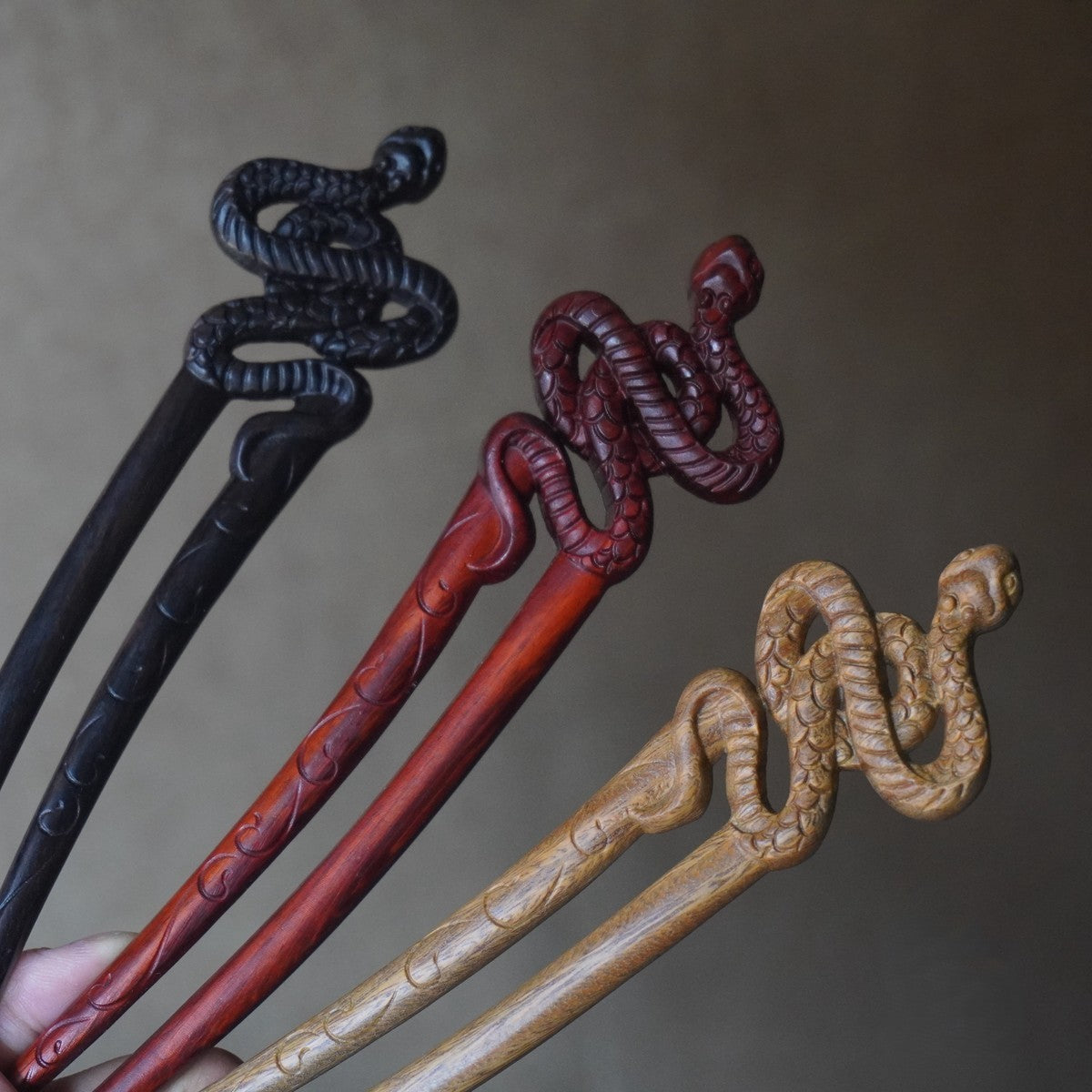 Natural Rosewood Hair Sticks Set - Snake Design Hairpin #流沙赤练