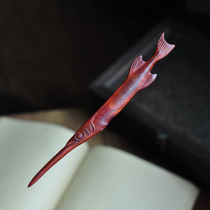 Natural Red Sandalwood Hair Stick - Swordfish Shape Design Hairpin #剑鱼