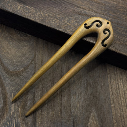 Natural Green Sandalwood U-Shaped Hair Sticks Set - 13-15cm Length #绿檀u钗合集