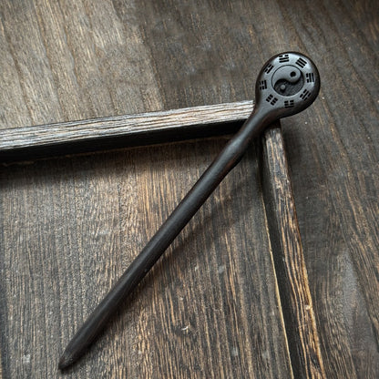 Natural African Blackwood Hair Stick - Fuxi Bagua Design Hairpin #伏羲