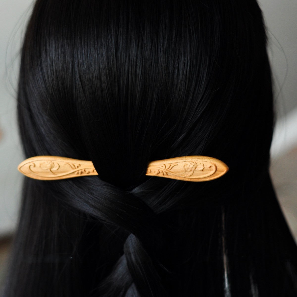 Natural Peach Wood Hair Stick - One Leaf Falling Double-Sided Carved Design 14.8cm Hairpin #一叶落木