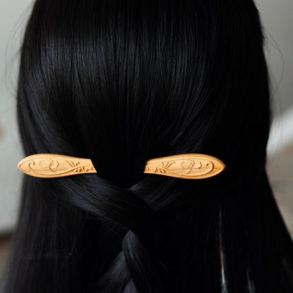 Natural Peach Wood Hair Stick - One Leaf Falling Double-Sided Carved Design 14.8cm Hairpin #一叶落木