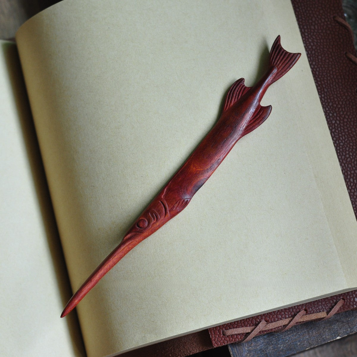 Natural Red Sandalwood Hair Stick - Swordfish Shape Design Hairpin #剑鱼