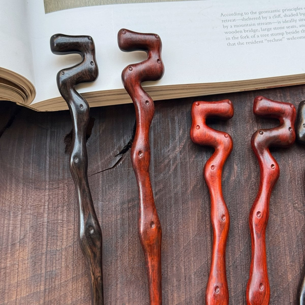 Natural African Blackwood Hair Stick Set - Big Dipper Design #天魁七星