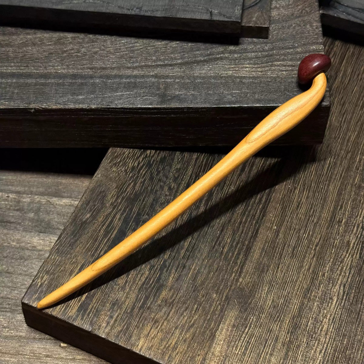 Natural Peach Wood Hair Stick - Mushroom Design Hairpin #蘑菇