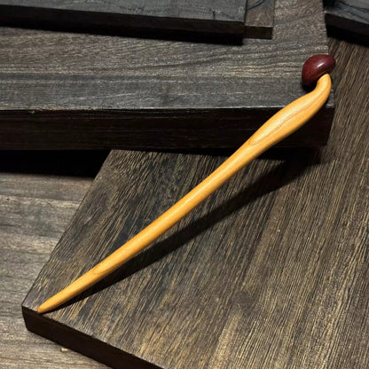 Natural Peach Wood Hair Stick - Mushroom Design Hairpin #蘑菇