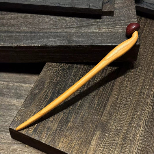 Natural Peach Wood Hair Stick - Mushroom Design Hairpin #蘑菇