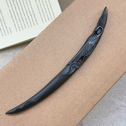 Natural African Blackwood Hair Stick - Crane and Moon Design 18cm #鹤语松上月