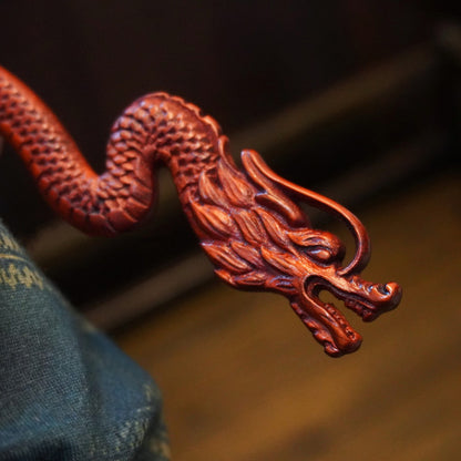 Natural Rosewood Hair Stick - Crimson Flame Dragon Design Hairpin #赤焰龙