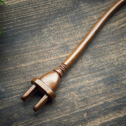 Natural Lacewood Hair Stick - Power Plug Design Hairpin #充电