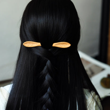 Natural Peach Wood Hair Stick - One Leaf Falling Double-Sided Carved Design 14.8cm Hairpin #一叶落木