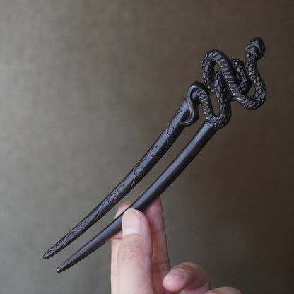 Natural Rosewood Hair Sticks Set - Snake Design Hairpin #流沙赤练