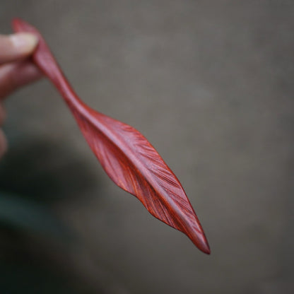 Natural African Padauk Hair Stick - Floating Leaf Design Hairpin #游叶