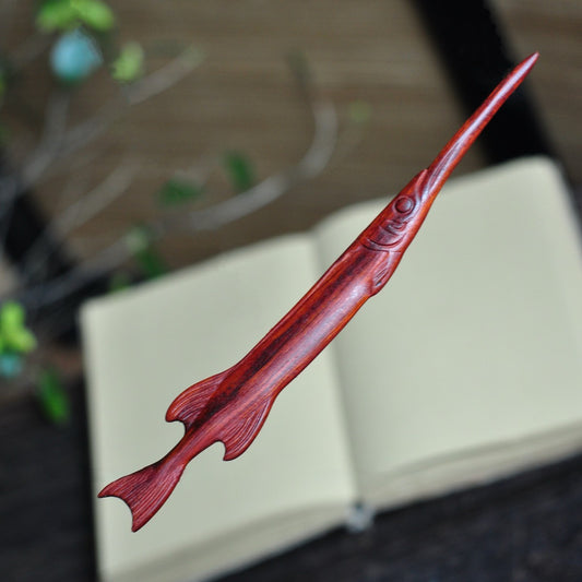 Natural Red Sandalwood Hair Stick - Swordfish Shape Design Hairpin #剑鱼