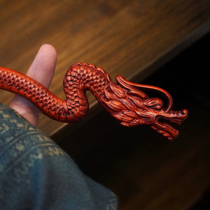 Natural Rosewood Hair Stick - Crimson Flame Dragon Design Hairpin #赤焰龙