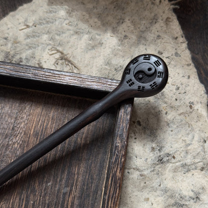 Natural African Blackwood Hair Stick - Fuxi Bagua Design Hairpin #伏羲