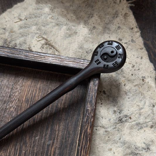 Natural African Blackwood Hair Stick - Fuxi Bagua Design Hairpin #伏羲