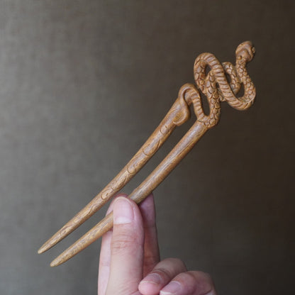 Natural Rosewood Hair Sticks Set - Snake Design Hairpin #流沙赤练