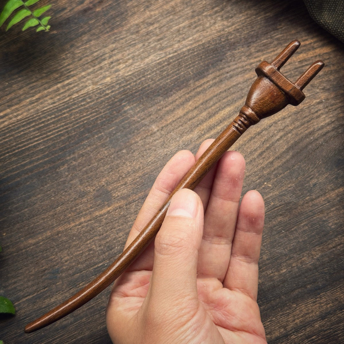 Natural Lacewood Hair Stick - Power Plug Design Hairpin #充电