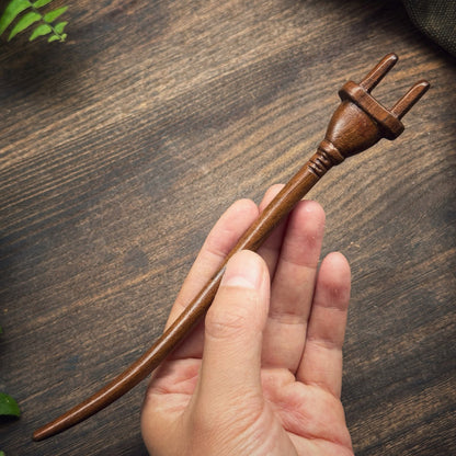 Natural Lacewood Hair Stick - Power Plug Design Hairpin #充电