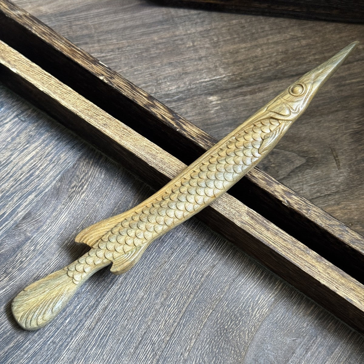 Natural African Blackwood Hair Stick - Fish Shape Design Hairpin #江风映鱼