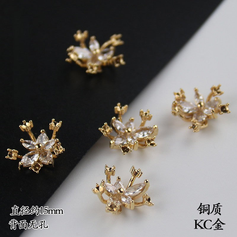 Copper Flower Bead Caps with Rhinestones - Flower Stamen Holders(#20-28)