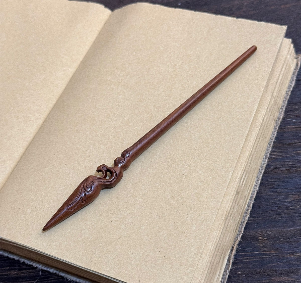 Natural Lacewood Hair Stick - Mulan Spear Design 18cm #木兰