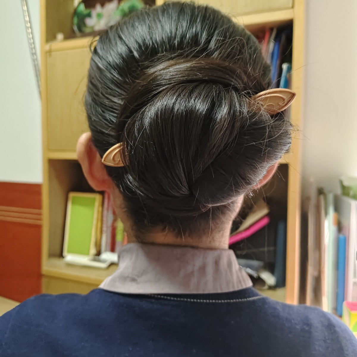 Natural Peach Wood Hair Stick - One Leaf Falling Double-Sided Carved Design 14.8cm Hairpin #一叶落木