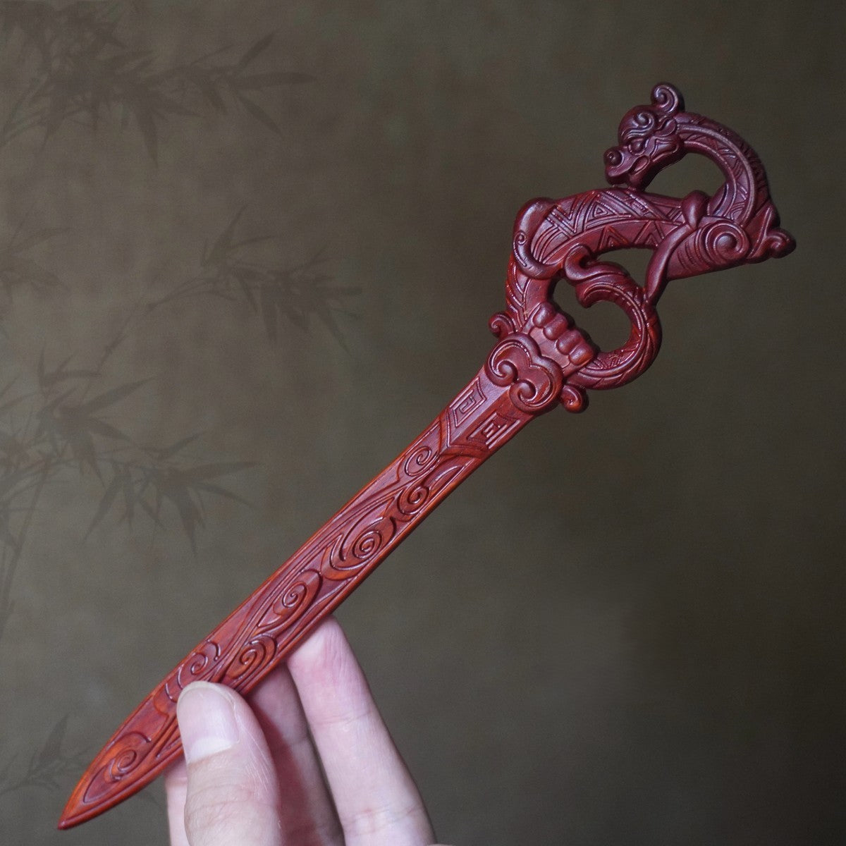 Natural African Blackwood Hair Stick - Dragon Chant Sword Design 18.8cm Hairpin #龙吟剑