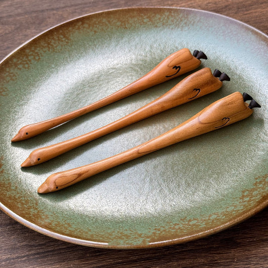 Natural Peach Wood Hair Stick - Big Goose Design 18cm Hairpin #一只鹅