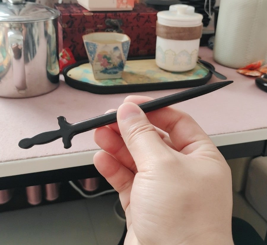 Natural African Blackwood Hair Stick - Immortal Sword Design #仙剑