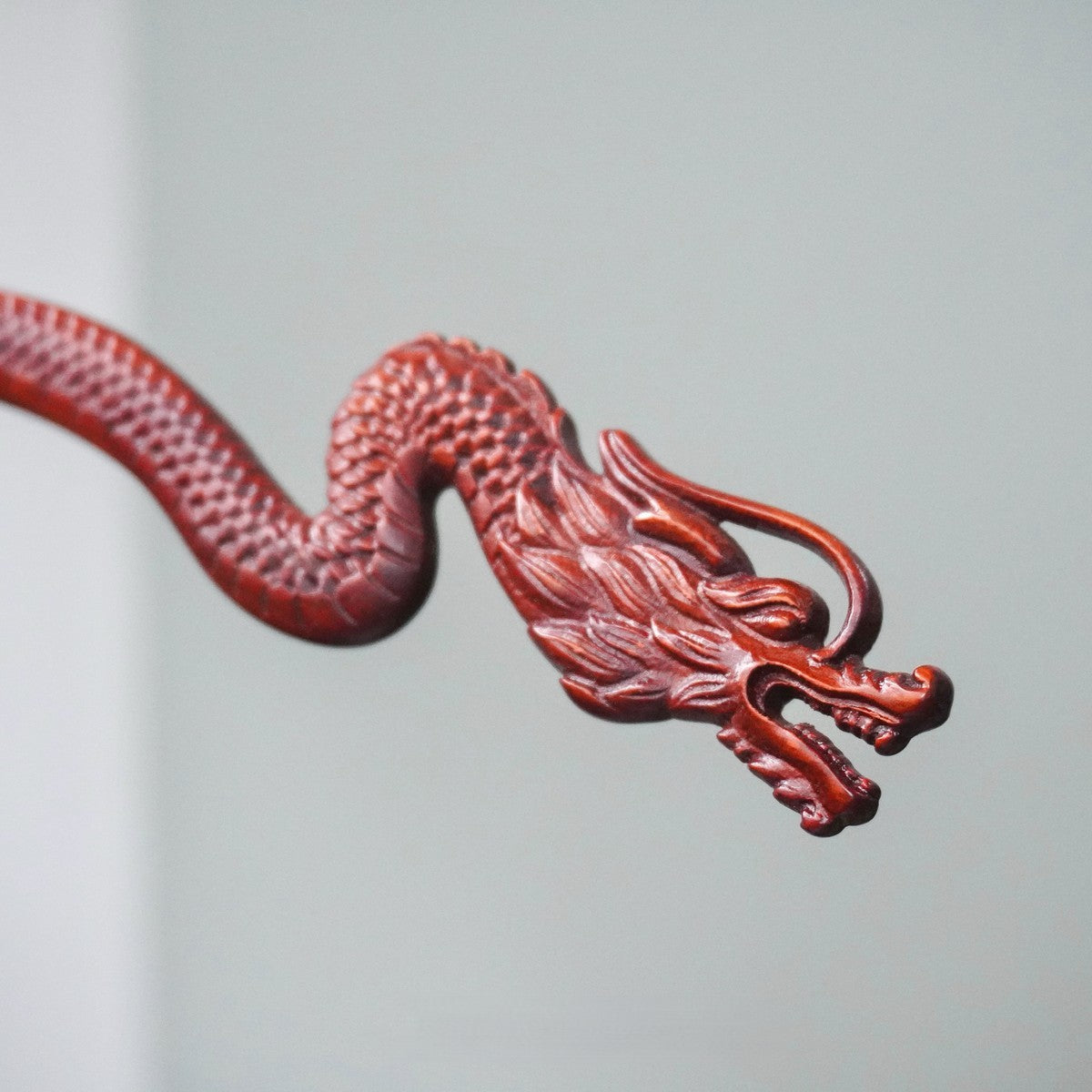 Natural Rosewood Hair Stick - Crimson Flame Dragon Design Hairpin #赤焰龙