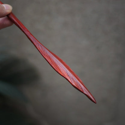 Natural African Padauk Hair Stick - Floating Leaf Design Hairpin #游叶